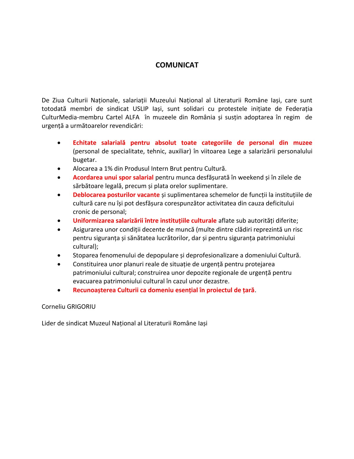 COMUNICAT Ziua Culturii Naționale 15 ian 2025 2